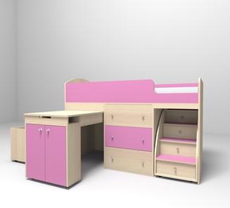Детская кровать-шкаф Малыш 1600, корпус Дуб, фасад Розовый в Стерлитамаке