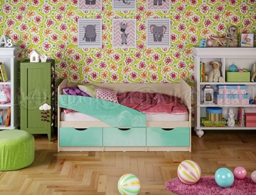 Детская кровать Бабочки 800*1800, Бирюза глянец в Стерлитамаке