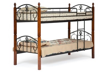Детская кровать BOLERO двухярусная дерево гевея/металл, 90*200 см (bunk bed), красный дуб/черный в Салавате