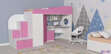 Детская кровать-шкаф Кадет-1, корпус Белое дерево, фасад Розовый в Стерлитамаке