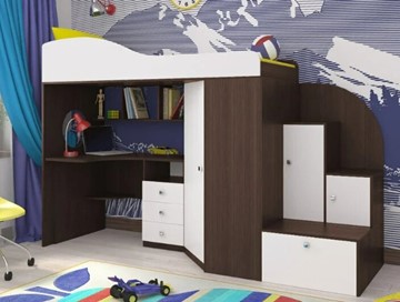 Детская кровать-шкаф Кадет-1, корпус Ясень анкор темный, фасад Белое дерево в Стерлитамаке