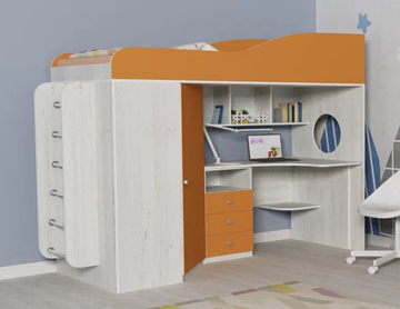 Детская кровать-шкаф Кадет-1 с металлической лестницей, корпус Винтерберг, фасад Оранжевый в Стерлитамаке
