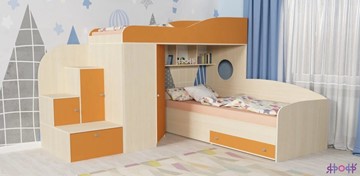 Детская кровать-шкаф Кадет-2, корпус Дуб, фасад Оранжевый в Уфе