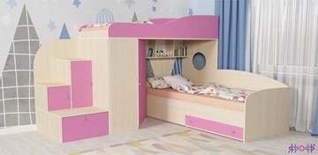 Кровать-чердак в детскую Кадет-2, корпус Дуб, фасад Розовый в Стерлитамаке