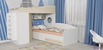 Детская кровать-шкаф Кадет-2 с металлической лестницей, корпус Белое дерево, фасад Дуб в Салавате