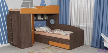 Детская кровать-шкаф Кадет-2 с металлической лестницей, корпус Бодего, фасад Оранжевый в Стерлитамаке