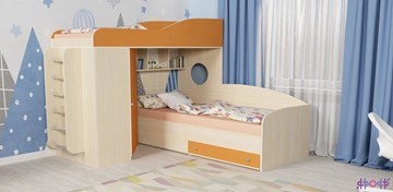Детская кровать-шкаф Кадет-2 с металлической лестницей, корпус Дуб, фасад Оранжевый в Уфе