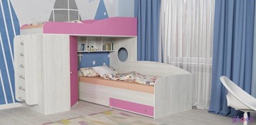 Детская кровать-шкаф Кадет-2 с металлической лестницей, корпус Винтерберг, фасад Розовый в Салавате