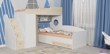 Детская кровать-шкаф Кадет-2 с универсальной лестницей, корпус Белое дерево, фасад Дуб в Уфе