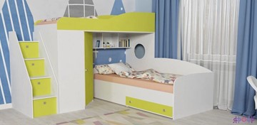Детская кровать-шкаф Кадет-2 с универсальной лестницей, корпус Белое дерево, фасад Лайм в Уфе