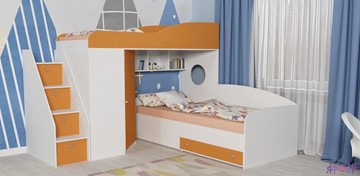 Детская кровать-шкаф Кадет-2 с универсальной лестницей, корпус Белое дерево, фасад Оранжевый в Стерлитамаке
