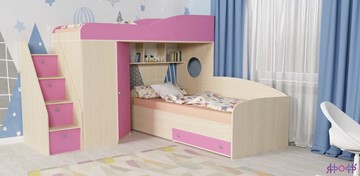 Детская кровать-шкаф Кадет-2 с универсальной лестницей, корпус Дуб, фасад Розовый в Уфе