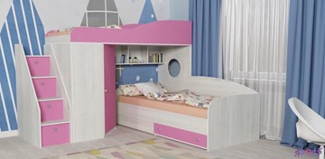Детская кровать-шкаф Кадет-2 с универсальной лестницей, корпус Винтерберг, фасад Розовый в Салавате