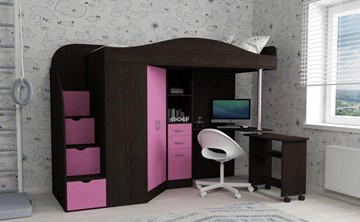 Детская кровать-шкаф Юниор-4, каркас Венге, фасад Розовый в Стерлитамаке