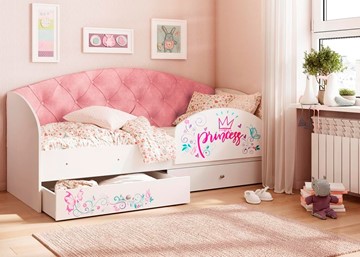 Кровать детская односпальная Эльза с бортиком, Розовый (щиты) в Стерлитамаке
