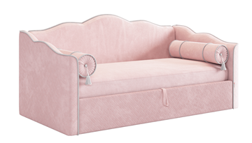 Кровать односпальная детская Лея (Софа) 90х200 (нежно-розовый (велюр)/галька (велюр)) в Стерлитамаке