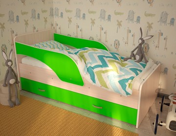 Кровать односпальная детская Максимка, корпус Млечный дуб, фасад Салатовый в Стерлитамаке