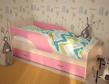 Односпальная детская кровать Максимка, корпус Млечный дуб, фасад Розовый в Стерлитамаке