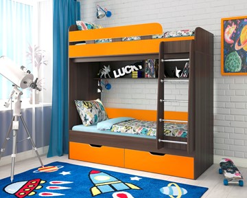 Детская 2-этажная кровать Ярофф Юниор-5, каркас Бодего, фасад Оранжевый в Уфе