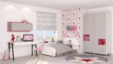 Мебель для детской POLINI Kids Mirum №7 Белый / Серый / Розовый в Стерлитамаке