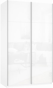 Шкаф-купе 2-х дверный Прайм (Белое стекло/Белое стекло) 1200x570x2300, белый снег в Уфе