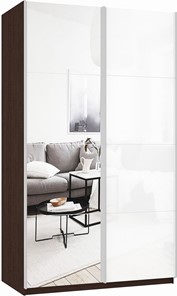 Шкаф 2-х дверный Прайм (Зеркало/Белое стекло) 1200x570x2300, венге в Салавате