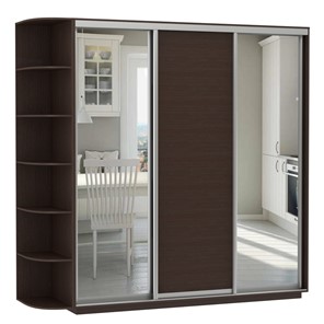 Шкаф 3-дверный Экспресс (Зеркало/ДСП/Зеркало) со стеллажом, 2700х600х2200, венге в Стерлитамаке