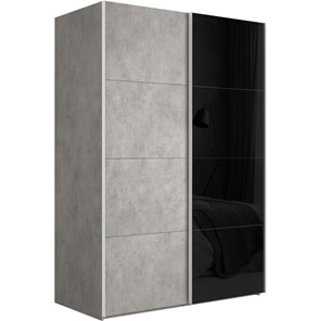 Шкаф 2-дверный Эста (ДСП/Стекло черное) 1800x660x2200, бетон в Стерлитамаке