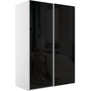 Шкаф двухдверный Эста (Стекло черное/Стекло черное) 1600x660x2200, белый снег в Уфе