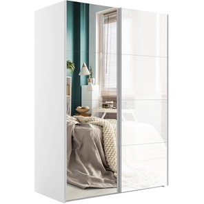 Шкаф 2-дверный Эста (Зеркало/Стекло белое) 1600x660x2200, белый снег в Стерлитамаке