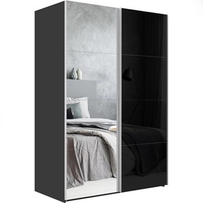 Шкаф 2-х дверный Эста (Зеркало/Стекло черное) 1800x660x2400, серый диамант в Стерлитамаке