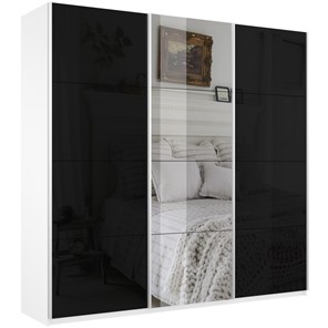 Шкаф 3-х створчатый Широкий Прайм (2 Стекла Черных / Зеркало) 2400x570x2300, Белый Снег в Уфе