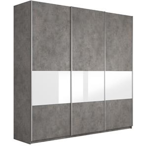 Шкаф трехдверный Широкий Прайм (ДСП / Белое стекло) 2400x570x2300, Бетон в Нефтекамске