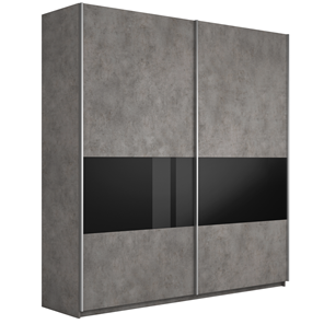 Шкаф 2-створчатый Широкий Прайм (ДСП / Черное стекло) 2200x570x2300, Бетон в Уфе