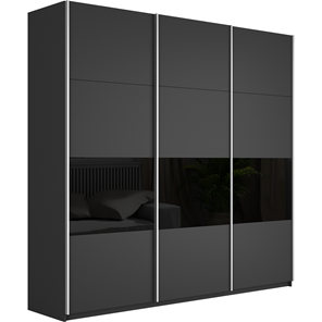 Шкаф 3-створчатый Широкий Прайм (ДСП / Черное стекло) 2400x570x2300, Серый диамант в Уфе