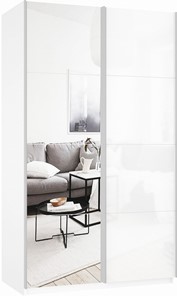 Шкаф 2-дверный Прайм (Зеркало/Белое стекло) 1200x570x2300, белый снег в Уфе