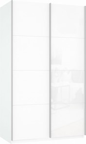 Шкаф Прайм (ДСП/Белое стекло) 1400x570x2300, белый снег в Стерлитамаке