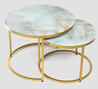 Стеклянный столик в гостиную Дуэт, столешница в стекле опоры золото в Уфе