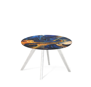 Круглый столик SHT-S39 / SHT-TT32 60 стекло/МДФ (синий сапфир/белый/патина серебро) в Уфе