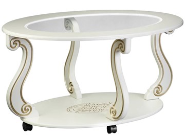 Стеклянный столик Овация-С, на колесах, слоновая кость-золото в Уфе