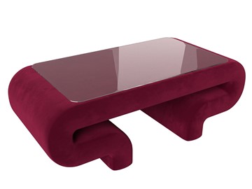 Стеклянный столик в гостиную Волна, бордовый (микровельвет) в Уфе