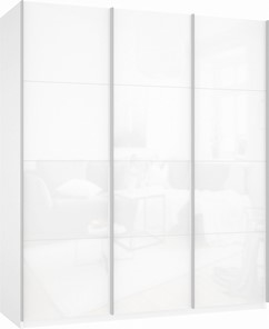 Шкаф 3-х дверный Прайм (3 Белое стекло) 2100x570x2300, белый снег в Стерлитамаке