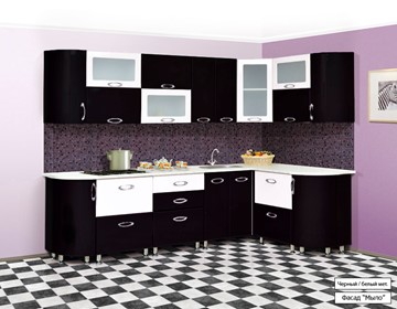 Кухонный угловой гарнитур Мыло 128 2700х1500, цвет Черный/Белый металлик в Салавате