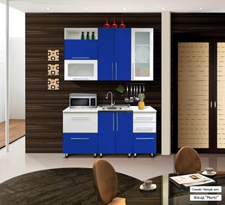 Малогабаритная кухня Мыло 224 1600х918, цвет Синий/Белый металлик в Уфе
