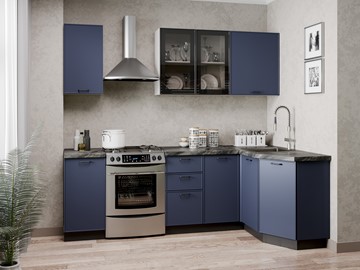 Угловой кухонный гарнитур 2400 Индиго, Белый/Темно-синий в Уфе