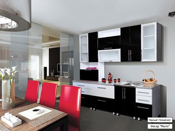 Прямой кухонный гарнитур Мыло 224 2600, цвет Черный/Белый металлик в Стерлитамаке