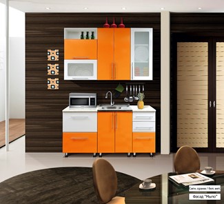 Гарнитур на кухню Мыло 224 1600х918, цвет Оранжевый/Белый металлик в Салавате