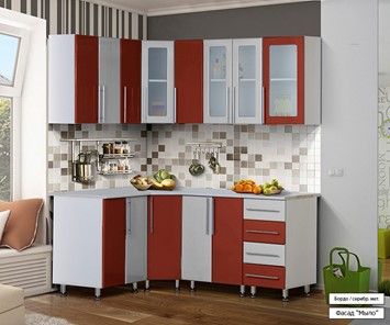 Кухонный угловой гарнитур Мыло 224 1800х1400, цвет Бордо/Серебристый металлик в Уфе
