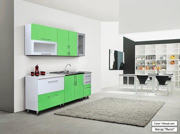Модульная кухня Мыло 224 2000х718, цвет Салат/Белый металлик в Уфе
