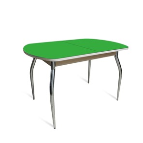 Кухонный обеденный стол ПГ-05 СТ2, дуб молочный/зеленое стекло/35 хром гнутые металл в Уфе